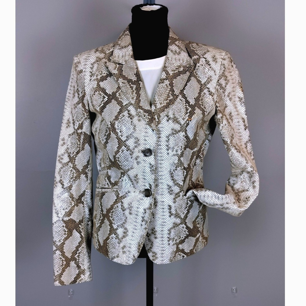 Danier Genuine Leather Snakeskin Metallic Blazer Womens S Grey Python Print